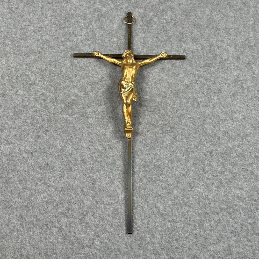 Vintage Brass Corpus Crucifix Wall Cross INRI Catholic 14" Decor
